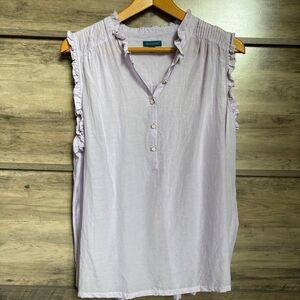 Biltmore Purple Ruffled Sleeveless Blouse Mandarin Collar Daisy Buttons XXL